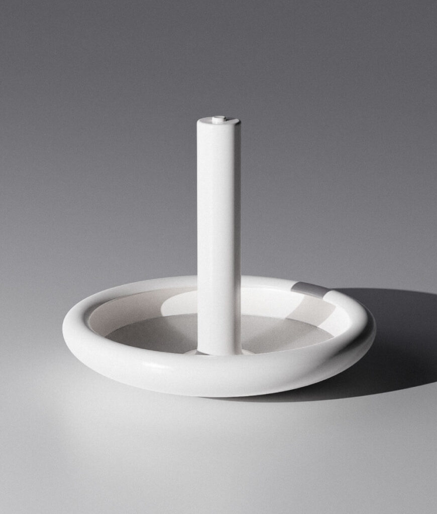 White glossy minimal object. Beacon Portable Table Lamp by All Design Lab.